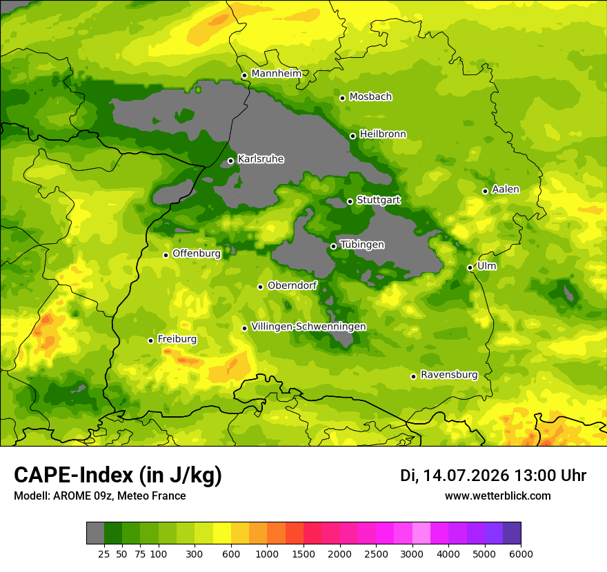 Modellkarte AROME – cape – bw