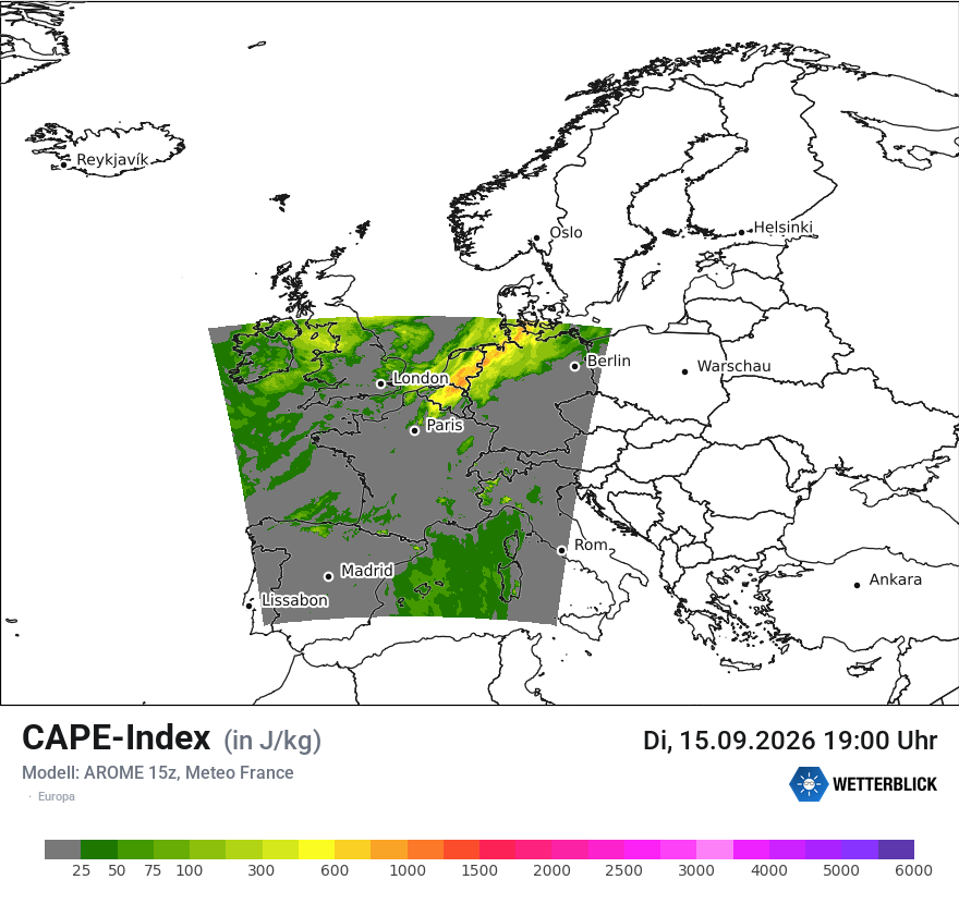 Modellkarte AROME – cape – europa