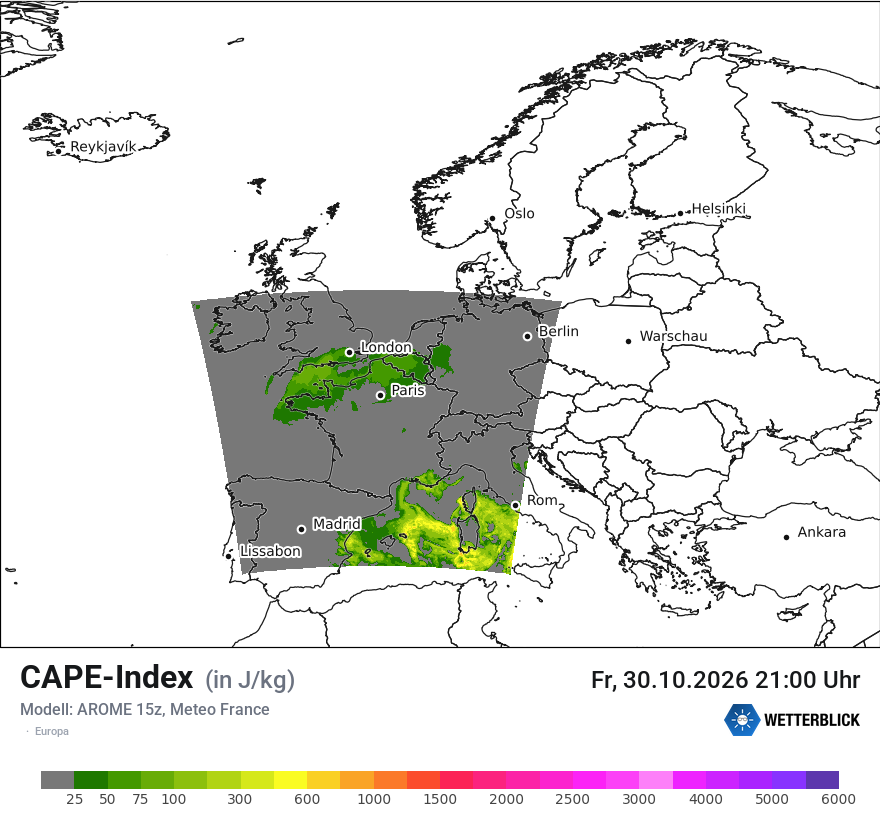 Modellkarte AROME – cape – europa