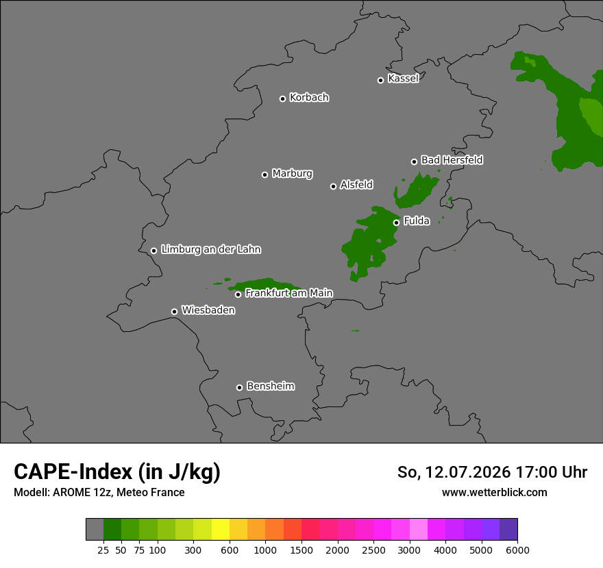 Modellkarte AROME – cape – he