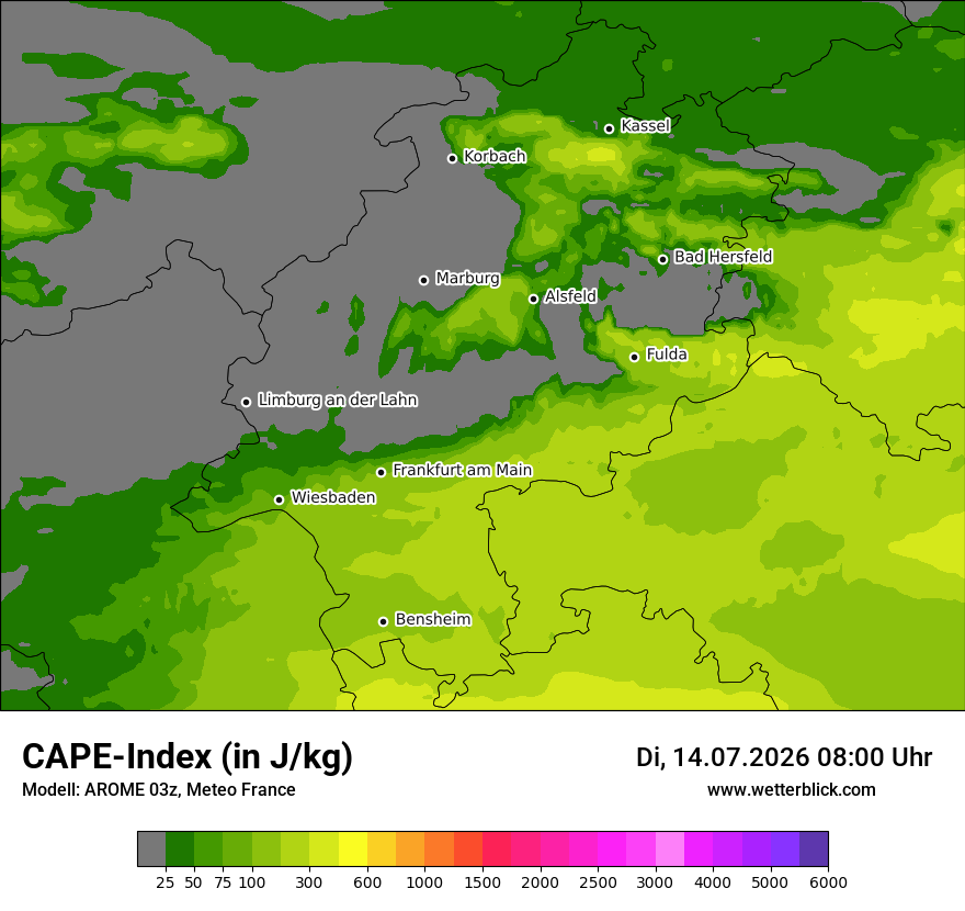 Modellkarte AROME – cape – he