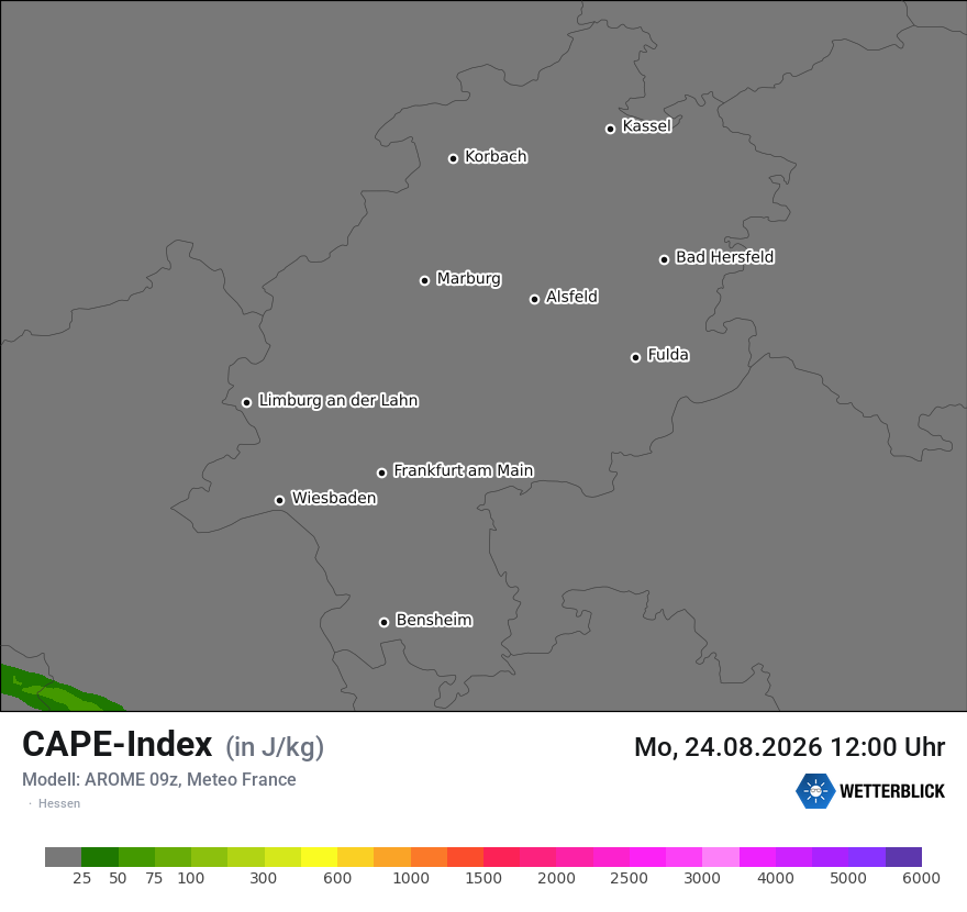 Modellkarte AROME – cape – he
