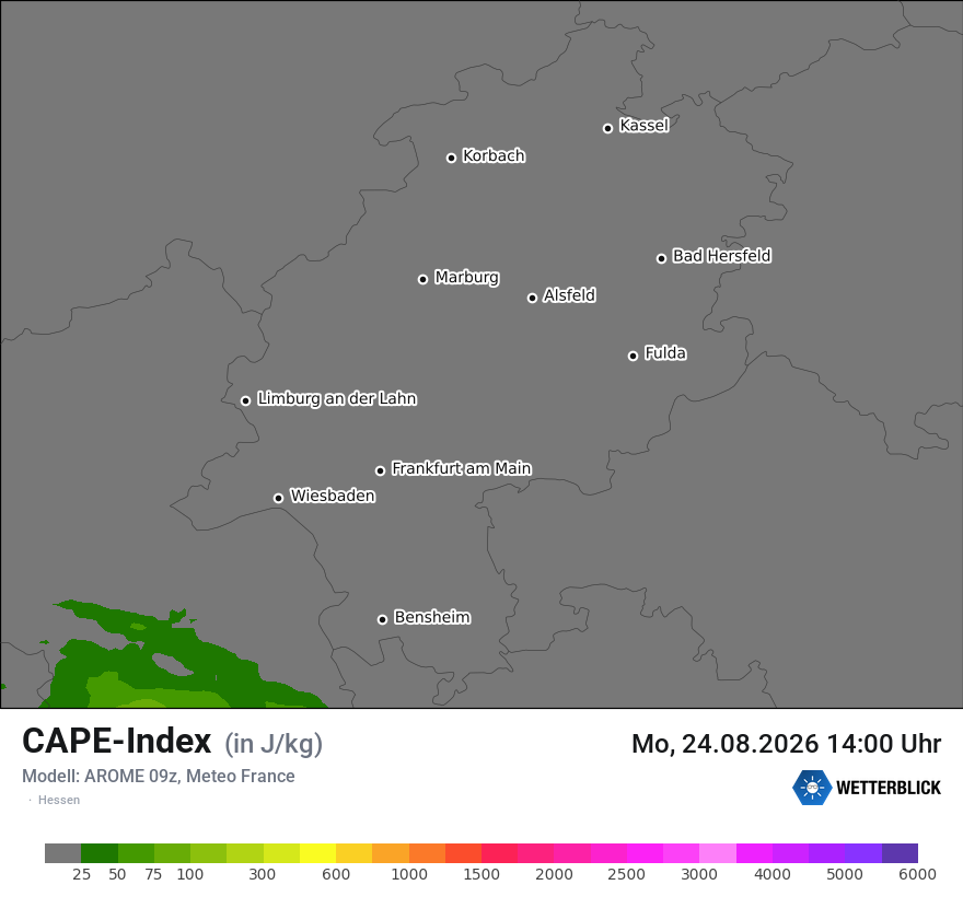 Modellkarte AROME – cape – he
