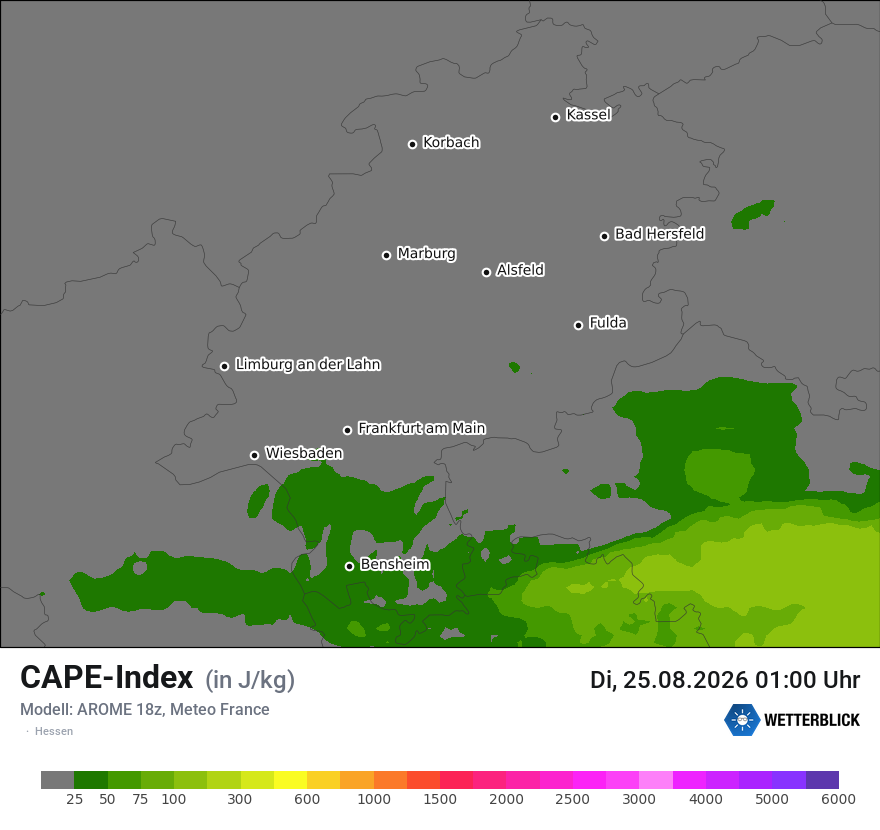 Modellkarte AROME – cape – he