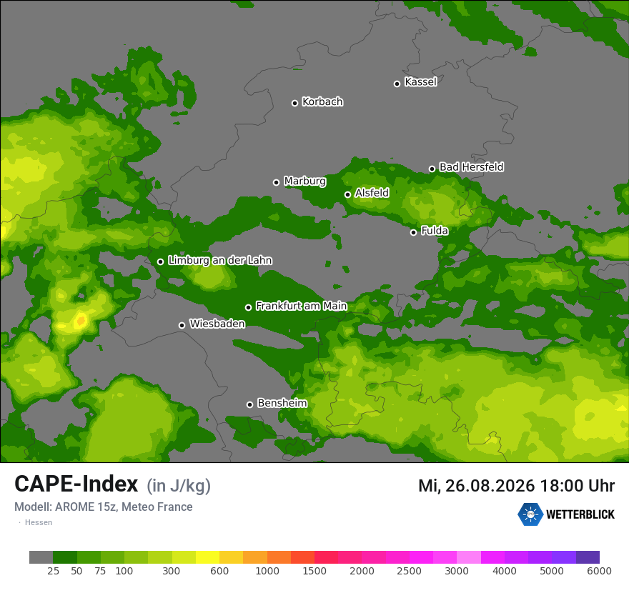 Modellkarte AROME – cape – he