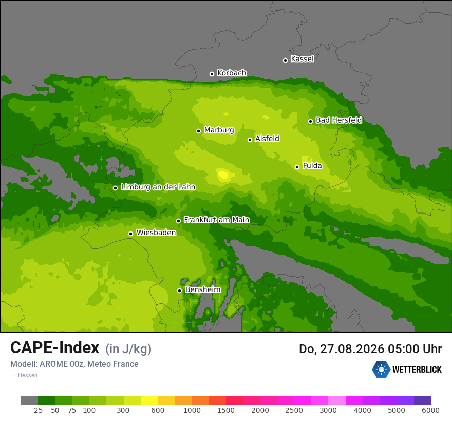 Modellkarte AROME – cape – he