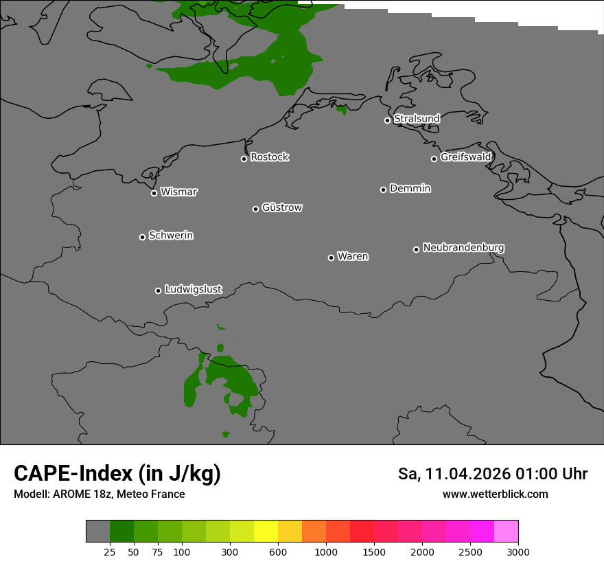 Modellkarte AROME – cape – mv