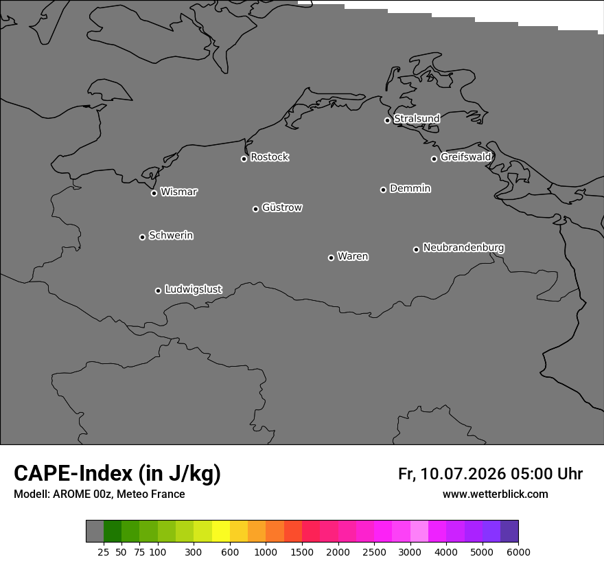 Modellkarte AROME – cape – mv