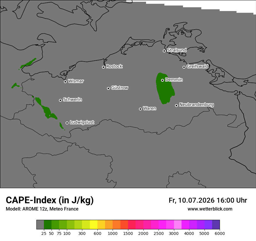 Modellkarte AROME – cape – mv