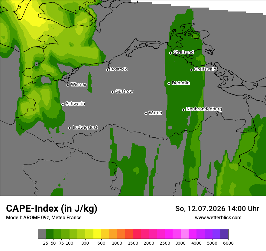 Modellkarte AROME – cape – mv