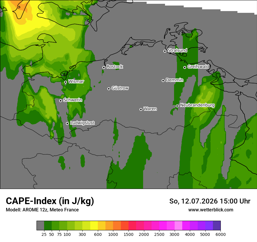 Modellkarte AROME – cape – mv