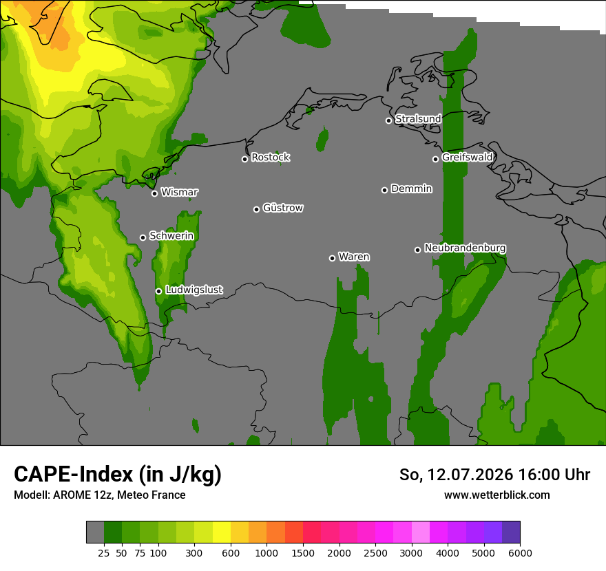Modellkarte AROME – cape – mv