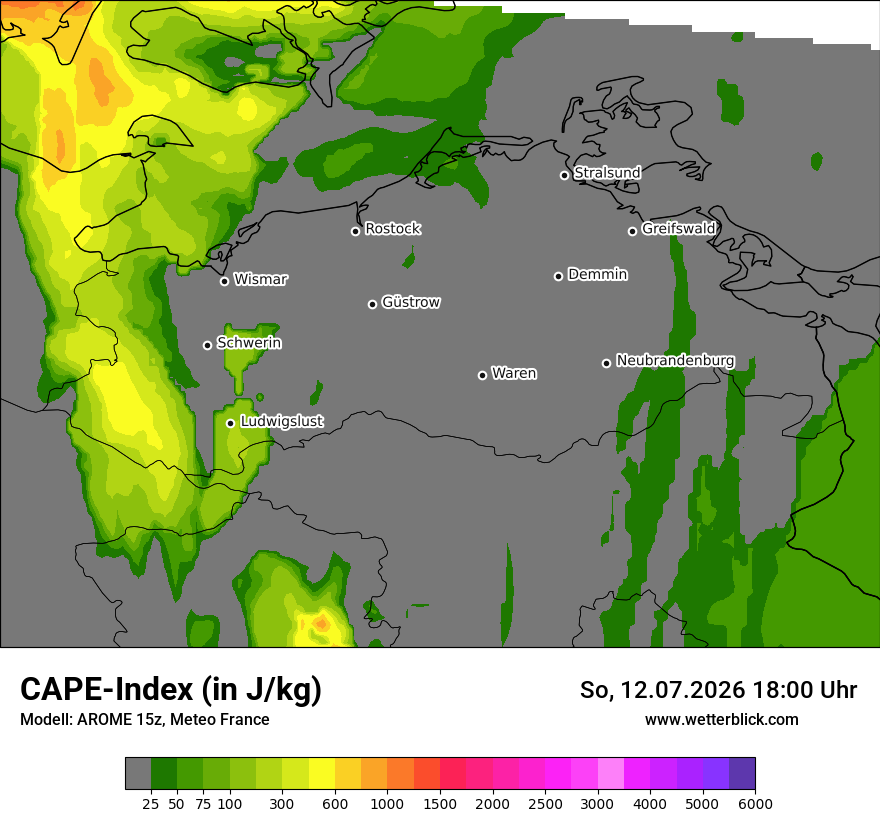 Modellkarte AROME – cape – mv