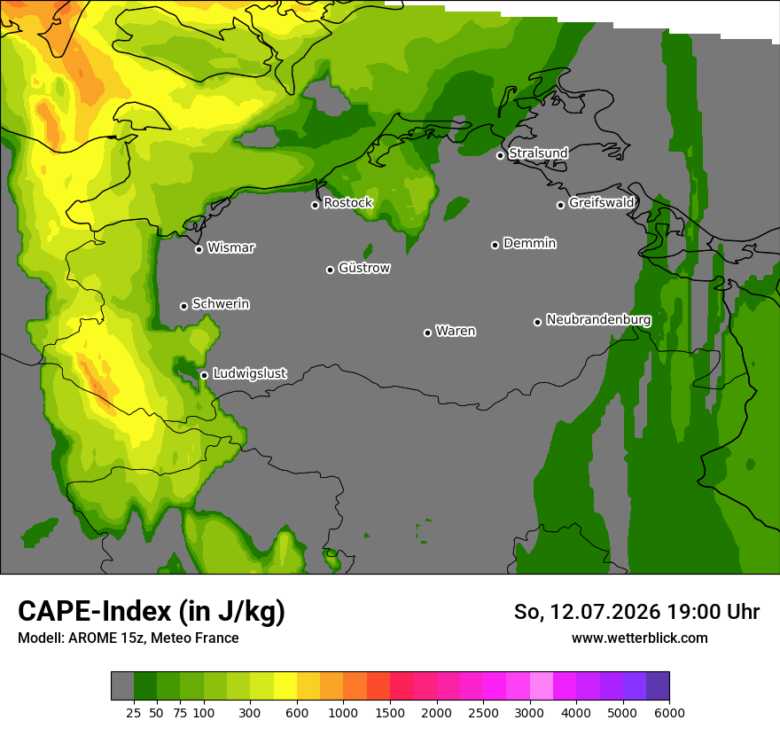 Modellkarte AROME – cape – mv