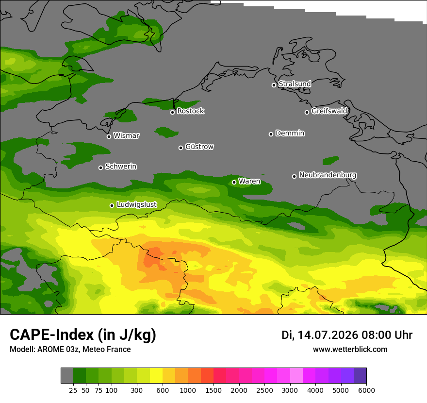 Modellkarte AROME – cape – mv