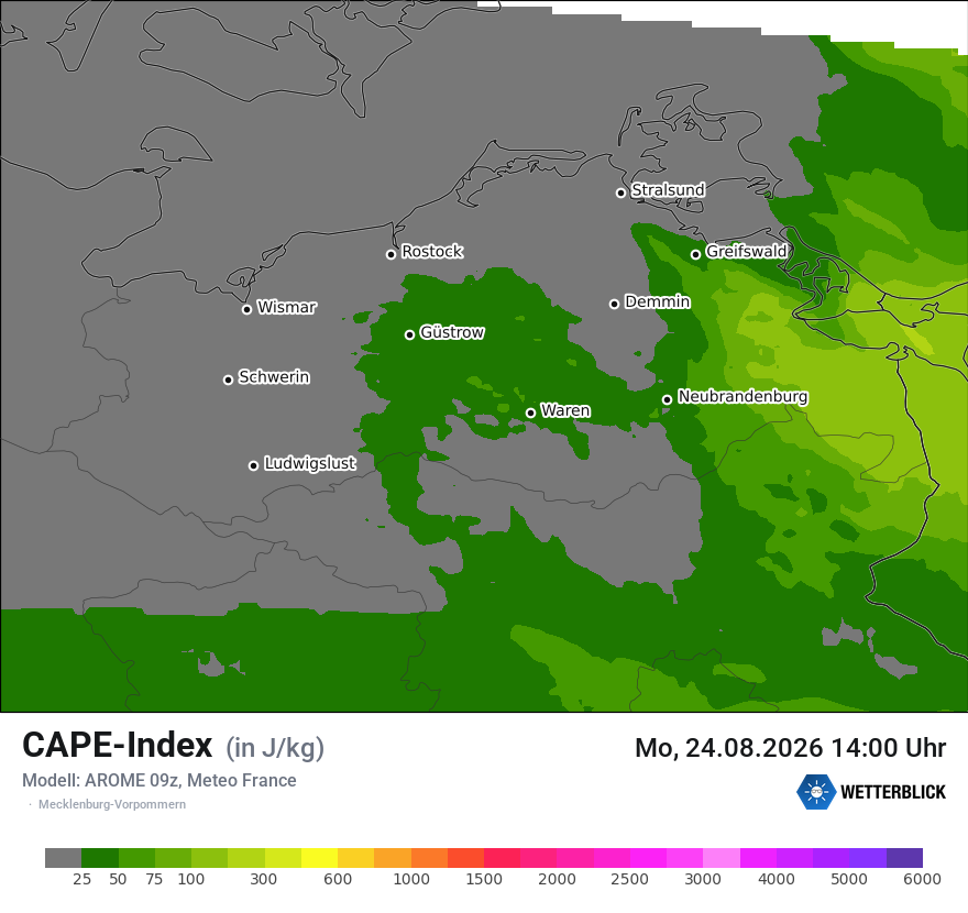 Modellkarte AROME – cape – mv