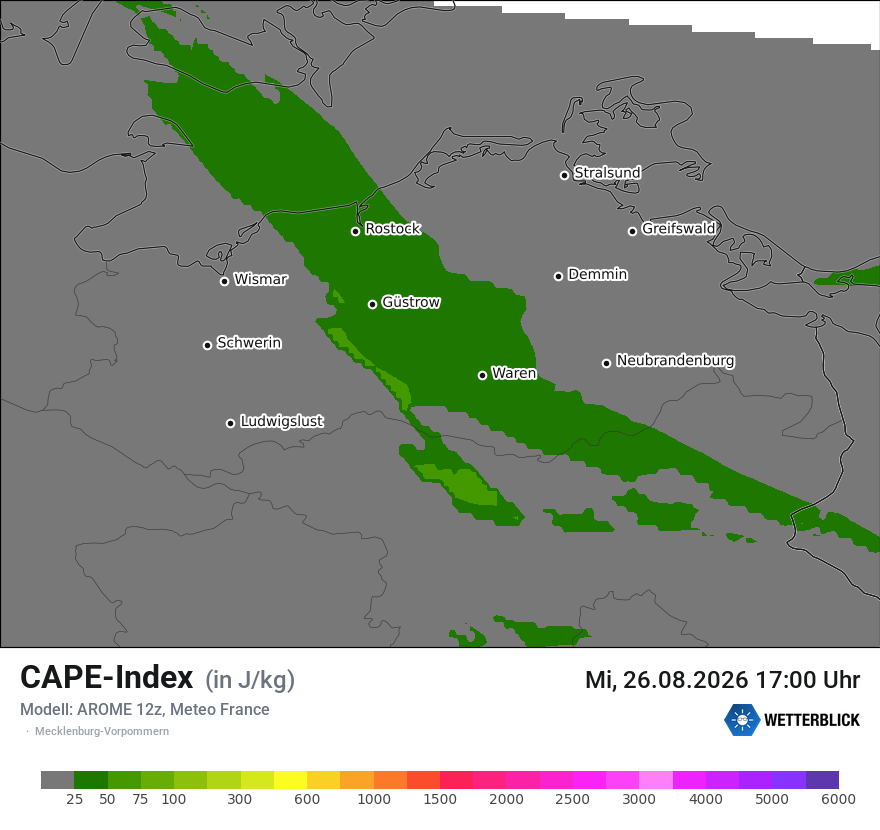 Modellkarte AROME – cape – mv