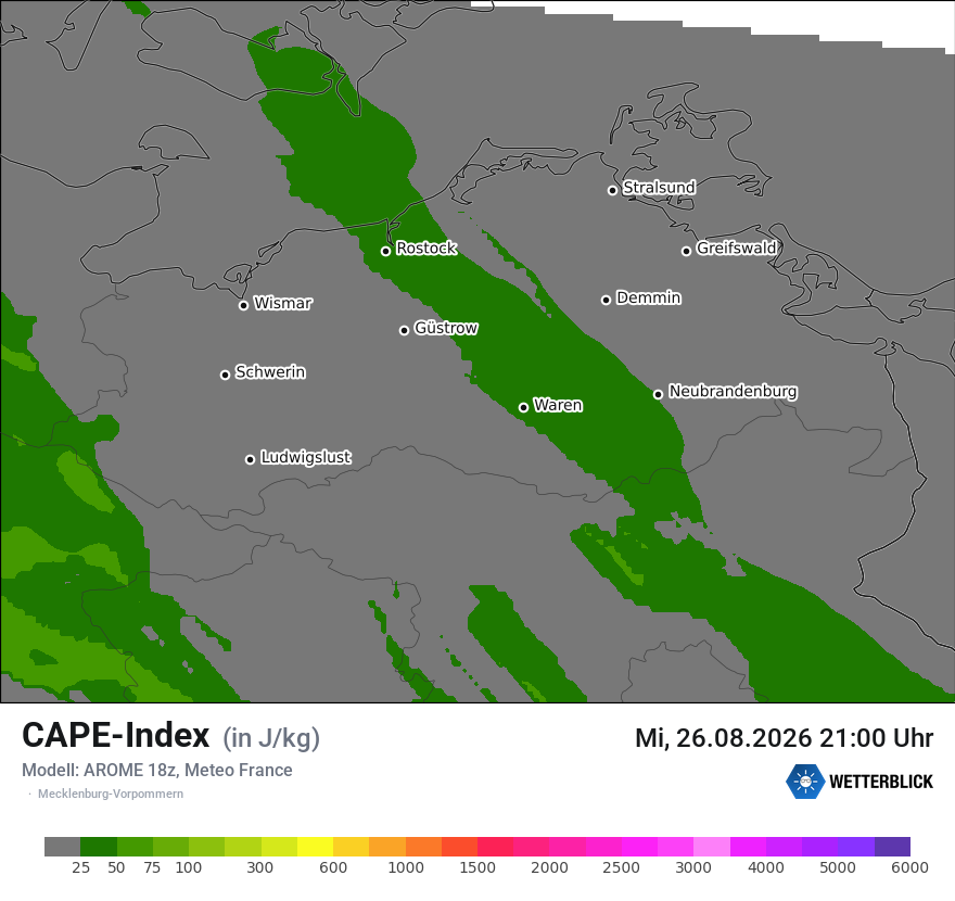 Modellkarte AROME – cape – mv