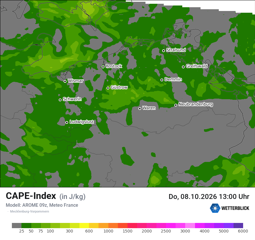 Modellkarte AROME – cape – mv