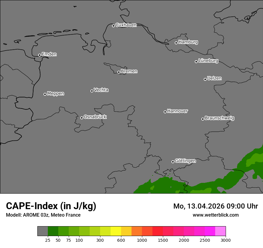 Modellkarte AROME – cape – ni