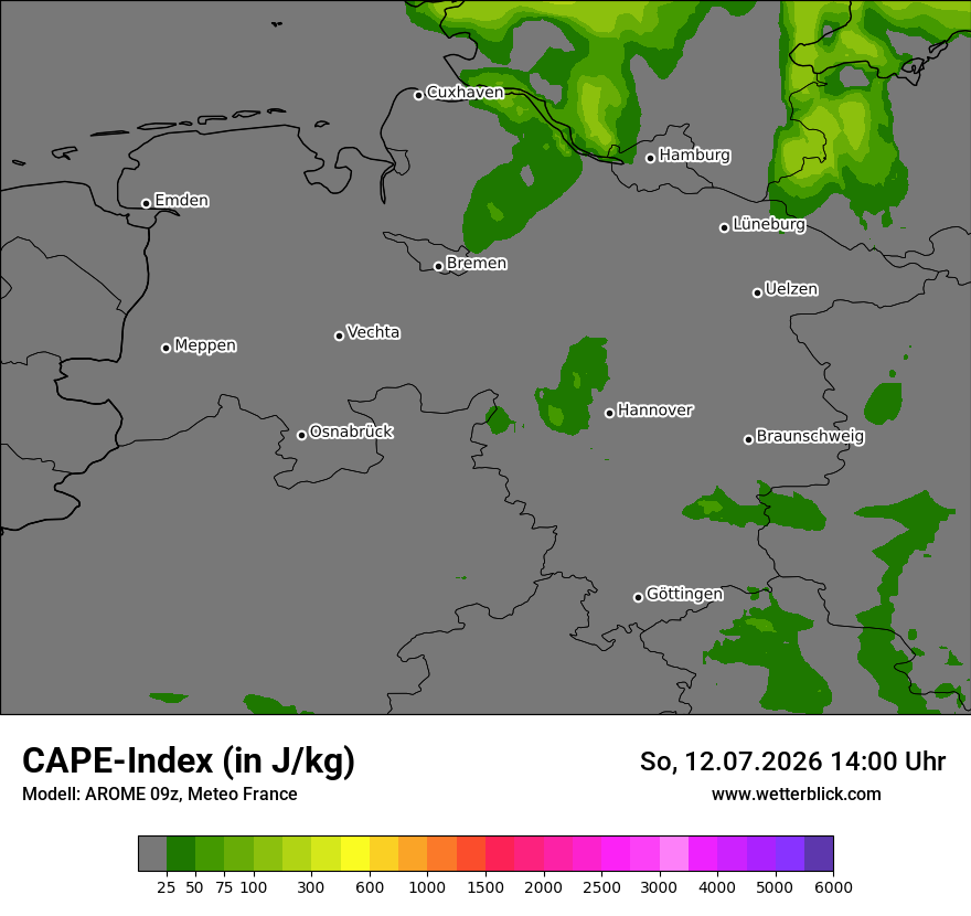 Modellkarte AROME – cape – ni