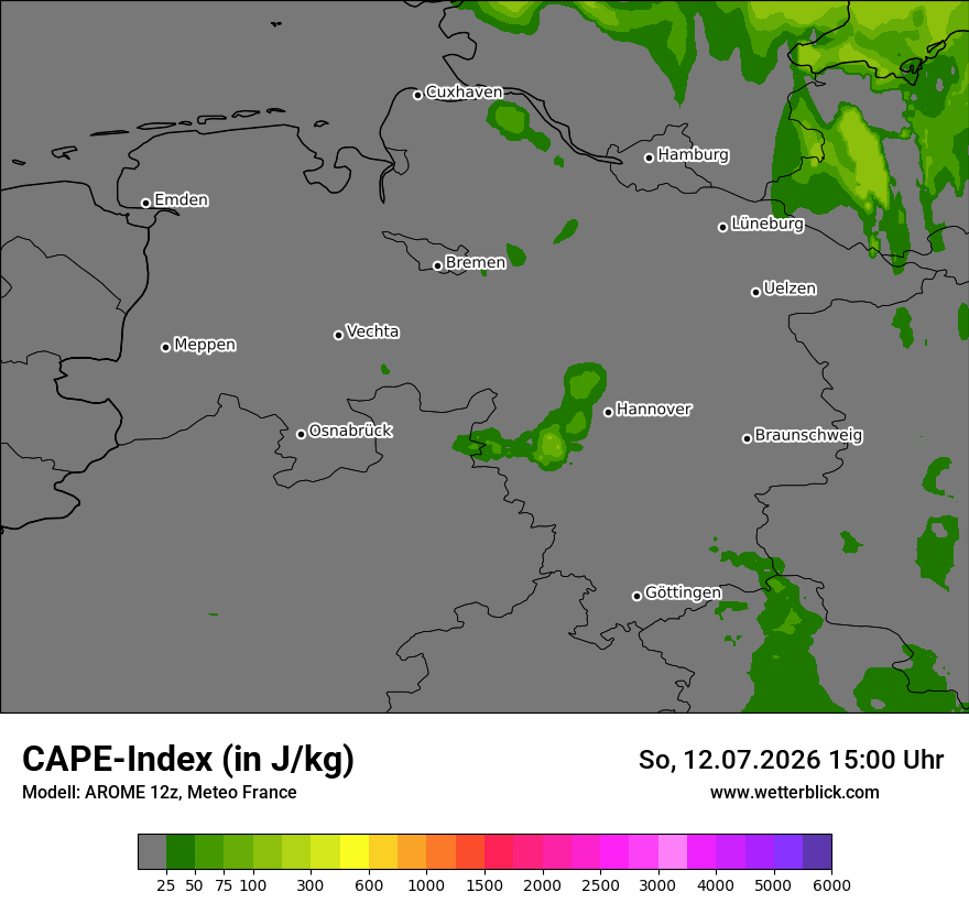Modellkarte AROME – cape – ni