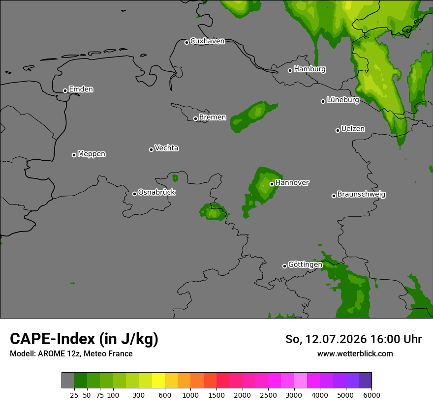 Modellkarte AROME – cape – ni