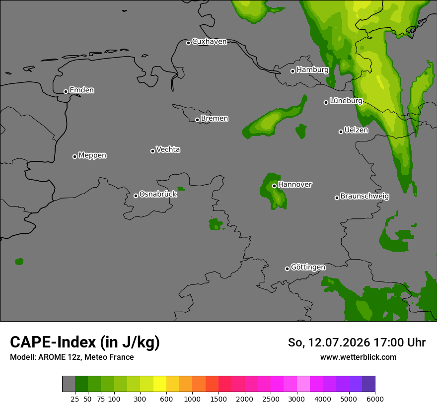 Modellkarte AROME – cape – ni