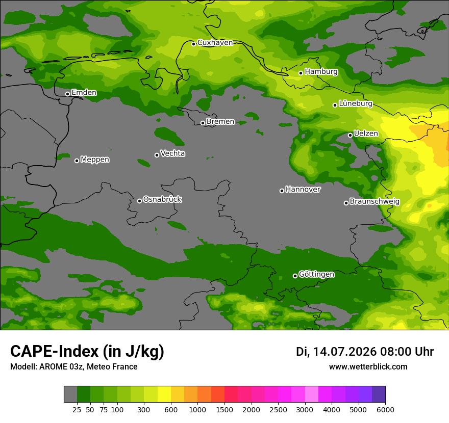 Modellkarte AROME – cape – ni