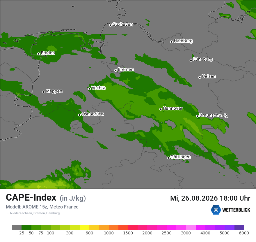 Modellkarte AROME – cape – ni