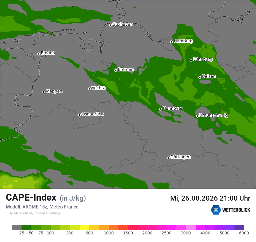 Modellkarte AROME – cape – ni