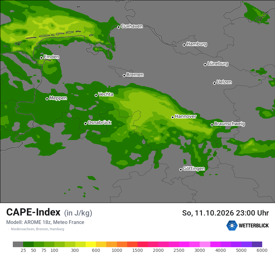Modellkarte AROME – cape – ni
