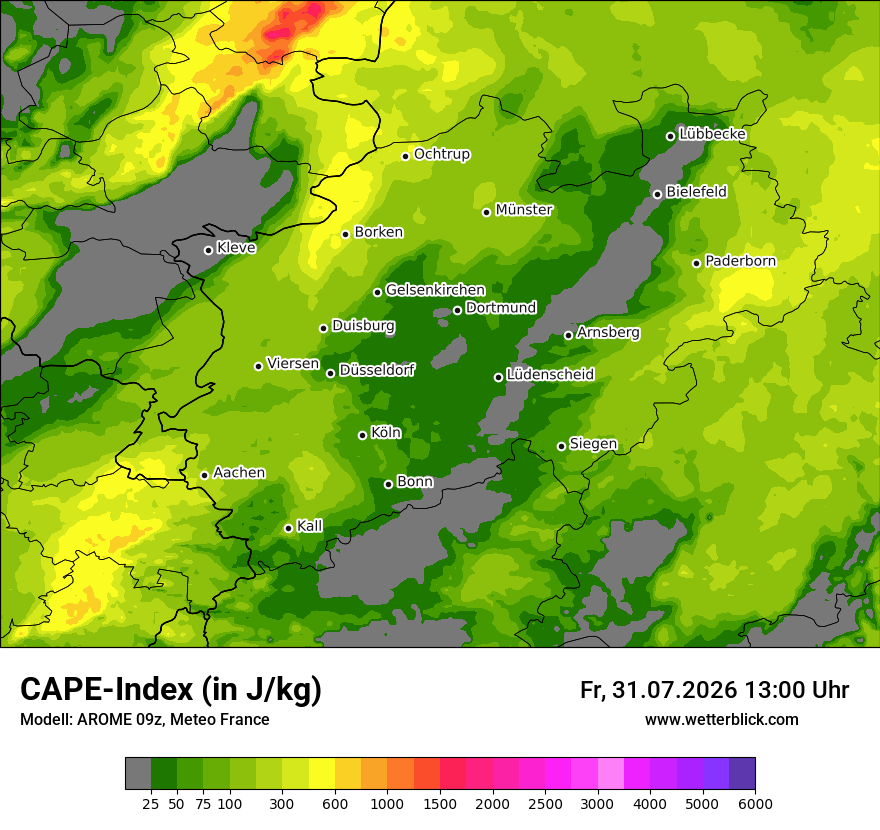 Modellkarte AROME – cape – nrw