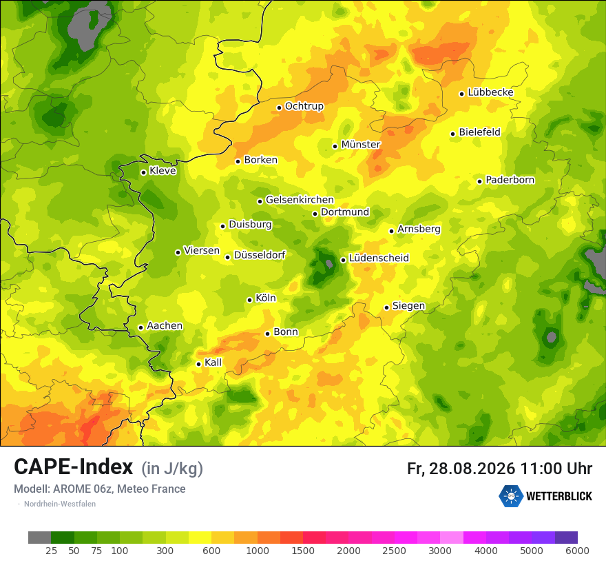Modellkarte AROME – cape – nrw