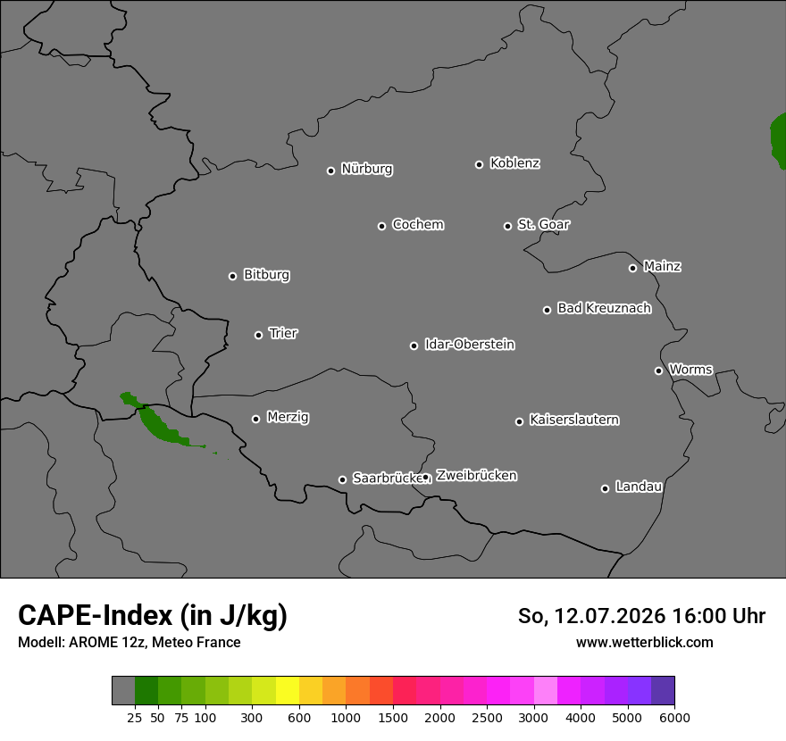 Modellkarte AROME – cape – rp