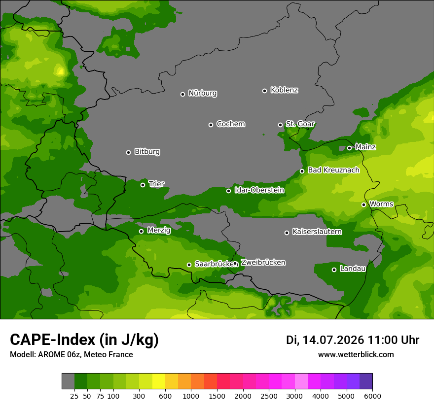 Modellkarte AROME – cape – rp