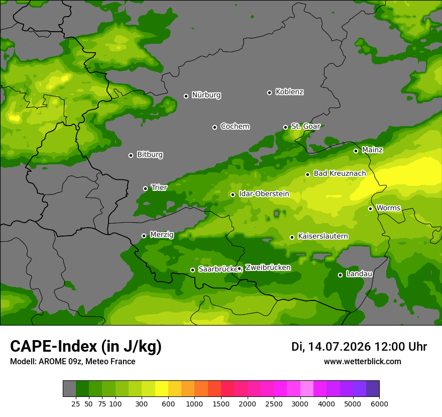 Modellkarte AROME – cape – rp