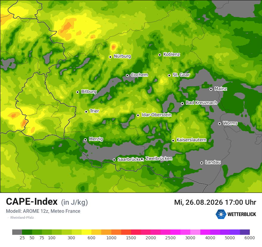 Modellkarte AROME – cape – rp