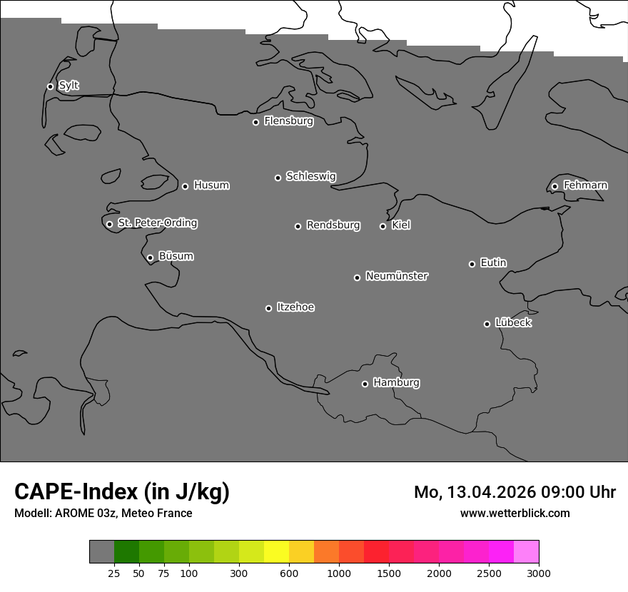 Modellkarte AROME – cape – sh