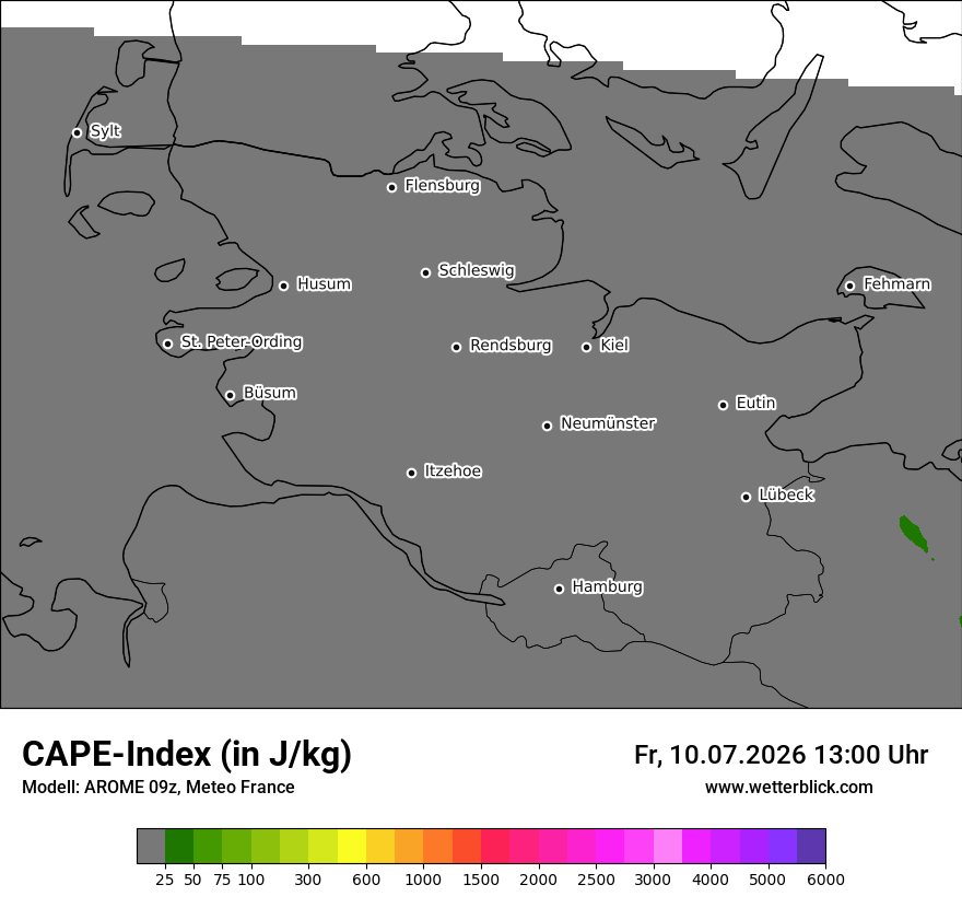 Modellkarte AROME – cape – sh