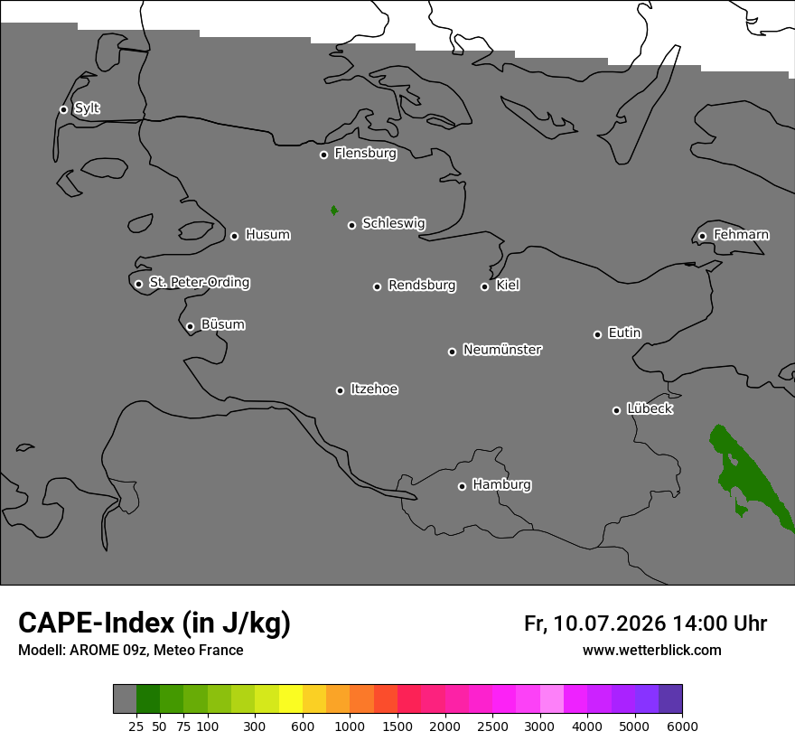 Modellkarte AROME – cape – sh
