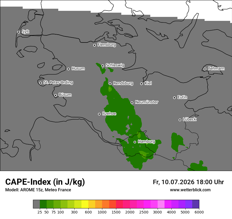 Modellkarte AROME – cape – sh