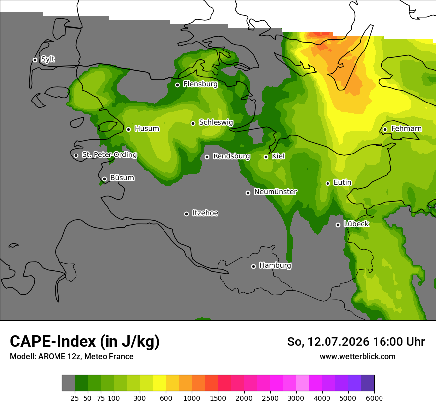 Modellkarte AROME – cape – sh