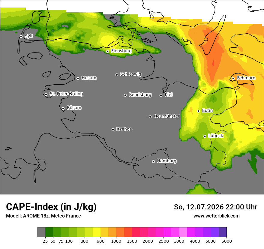 Modellkarte AROME – cape – sh