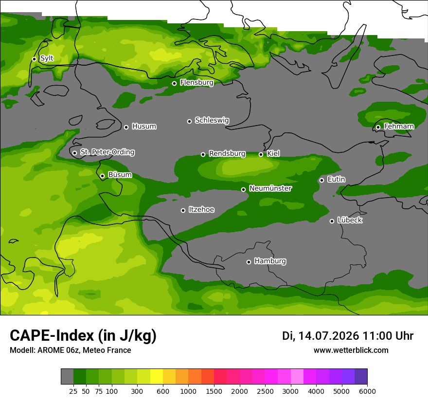 Modellkarte AROME – cape – sh