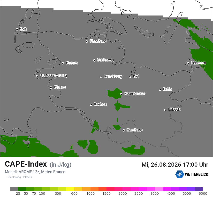 Modellkarte AROME – cape – sh