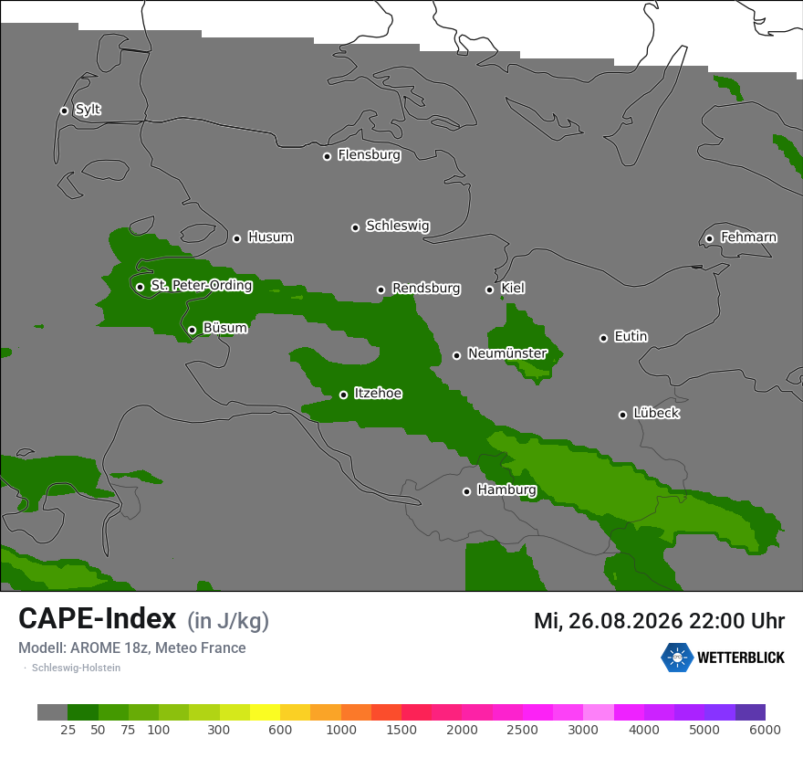 Modellkarte AROME – cape – sh