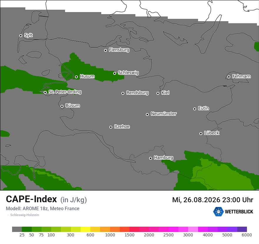 Modellkarte AROME – cape – sh