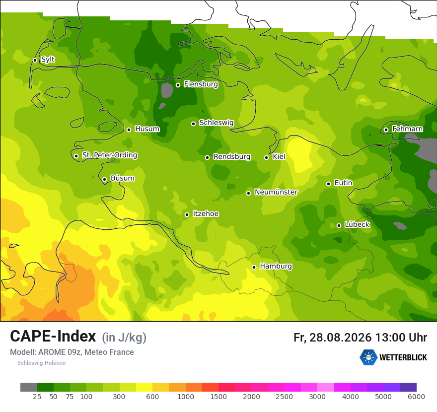 Modellkarte AROME – cape – sh