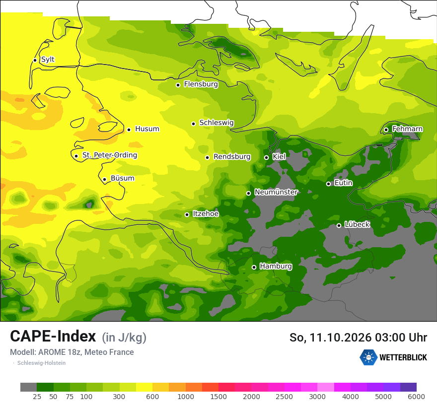 Modellkarte AROME – cape – sh